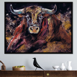 Brown Bull Charge - NicheCanvas