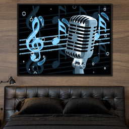 Vintage Microphone & Blue Notes - NicheCanvas