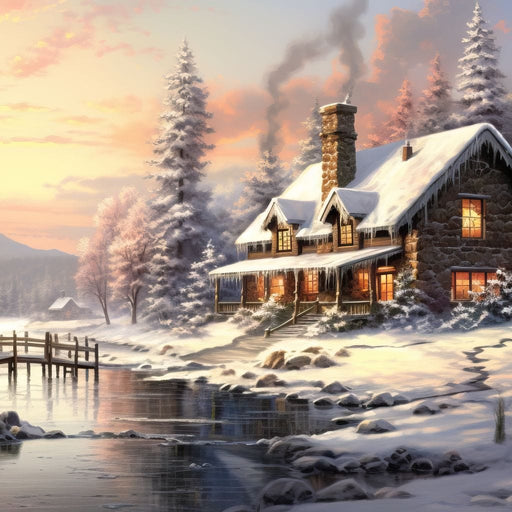 Christmas Cottage Home Canvas Print