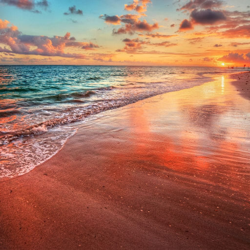 Sunset Over an Ocean Beach Shore Canvas Print