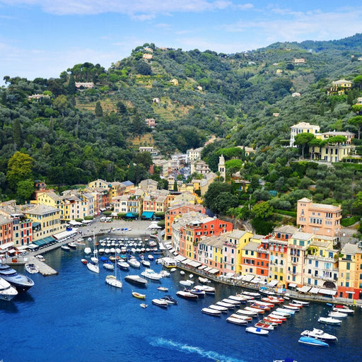 Portofino, Italy - Canvas Print - 5 panel wall art of the stunning village in Italy captured in an aerial view - this unique art piece brings peace and calmness to any room | NicheCanvas