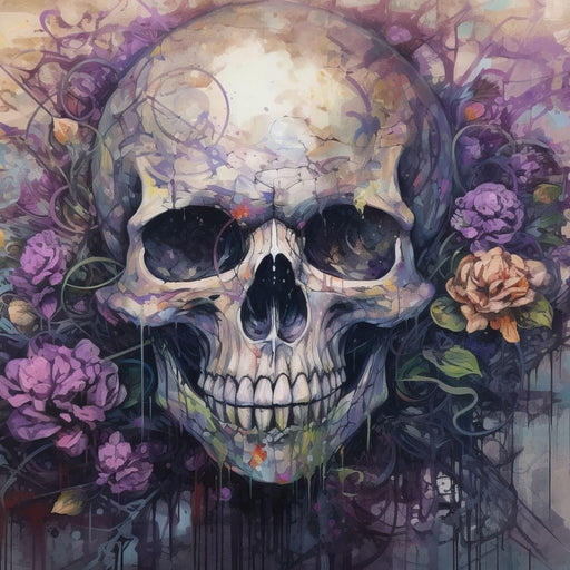 Skull & Flowers - Raven Blackwood Canvas Print