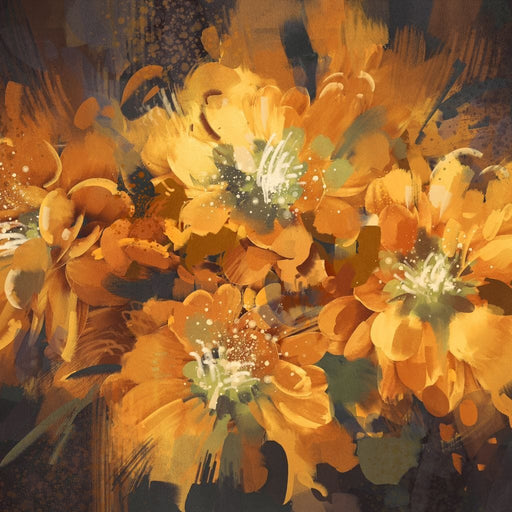 Four Orange Flowers - Canvas Print - gorgeous wall art of tropical flower painting - beautify your home with this stunning and exceptional art decor | NicheCanvas