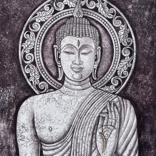 Grey Stone Buddha -  Beautiful large stone portrait buddha painting with stone aesthetic