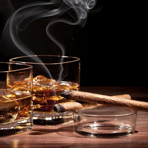 Limited Edition - Whiskey Wall Art 2 - Canvas Print - 5 panel wall art featuring a whiskey on two glass cup and and two cigars - this gorgeous wall print adds a touch of class to your space | NicheCanvas