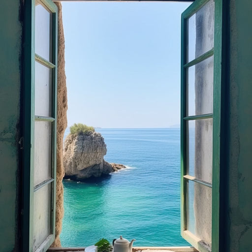 Oceanic Vista Through Wooden Pane Canvas Print