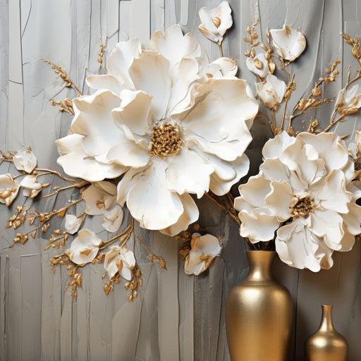 Floral Symphony in a Golden Vase Canvas Print