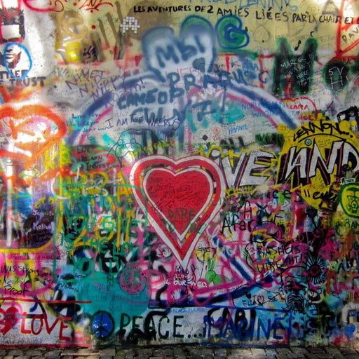 John Lennon Wall in Prague - Canvas Print - unique wall art of the famous singer's wall mural - this colorful wall art is the perfect focal point for any room | NicheCanvas