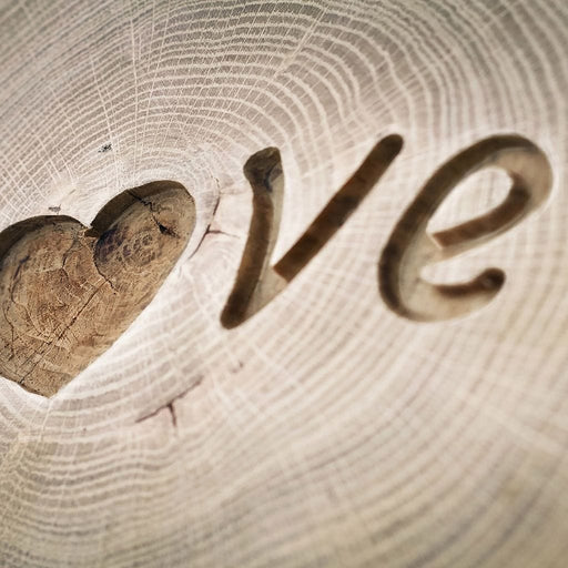 Love Tree Rings - Canvas Print - unique wall art of the word love carved on a tree trunk - this fun home decor will bring a warm environment to your living room | NicheCanvas