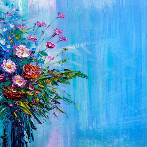 Bouquet of Flowers on Blue Background Canvas Print