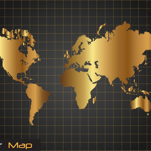 World Map - Gold Continents - Canvas Print - gorgeous wall art of a black and gold map - this classy art painting is perfect for your minimalist theme | NicheCanvas