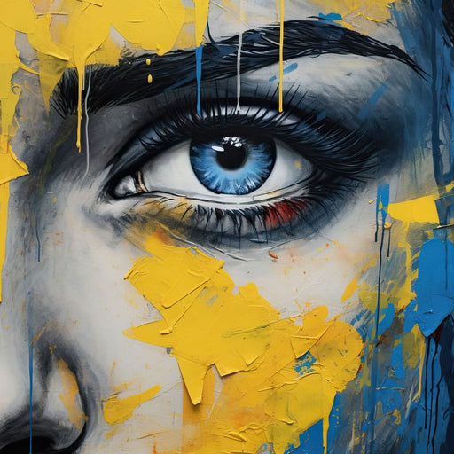 Blue Yellow Urban Graffiti Eye Canvas Print