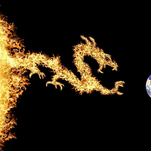 Dragon Sun - Canvas Print - one of a kind wall art of a golden dragon sun and the earth - this beautiful canvas art will draw eyes to your guests | NicheCanvas