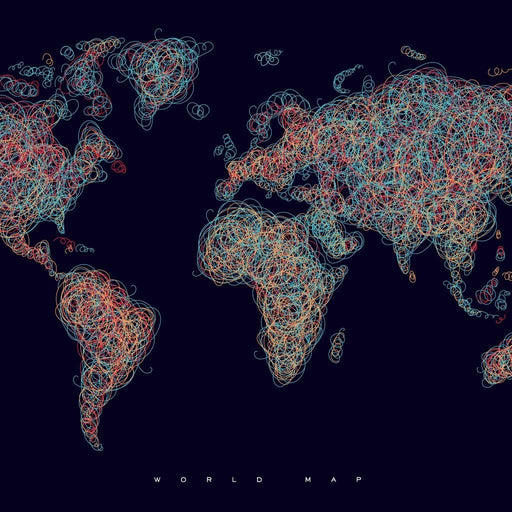 World Map - Circles - Canvas Print - modern wall art of the map of the world made using colorful circle lines - this art piece will capture the attention of anyone in the room | NicheCanvas