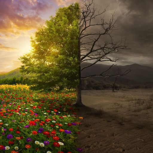 Life and Death Tree - Canvas Print - one of a kind wall art of a tree featuring the concept of life and death - this beautiful home decor catches the heart attention of your guests | NicheCanvas