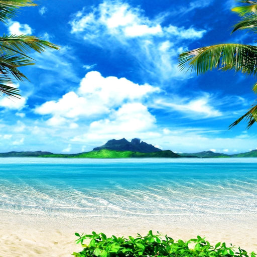 Relaxing View - Canvas Print - gorgeous wall art painting of the tropical beach and the mountain - this is the perfect accent you need for your home | NicheCanvas