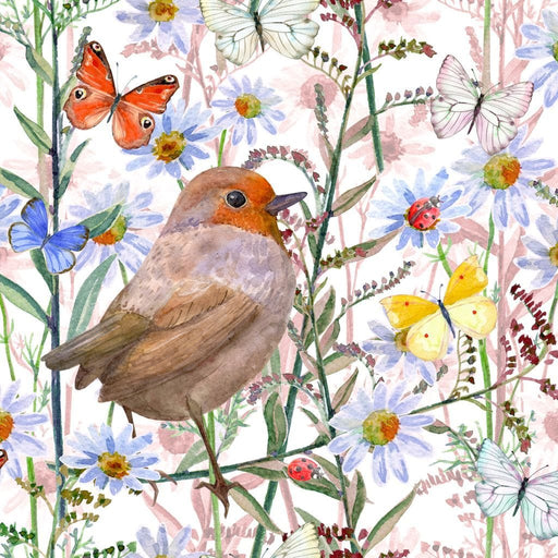 Cute Bird & Butterflies - Canvas Print - this artsy wall canvas shows a beautiful image of animals and flowers - this piece of art can be displayed in any room | NicheCanvas