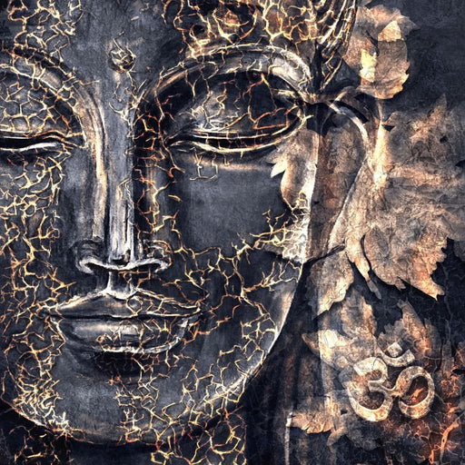 Gracious Buddha - Black and gold buddha with om wall art panels and canvas painting