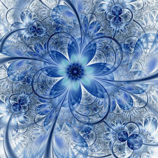 Dark Blue Fractal Flower - Canvas Print - eye catching wall art of a blue abstract flower painting - this genuine work of art is an artful addition to your home or office | NicheCanvas