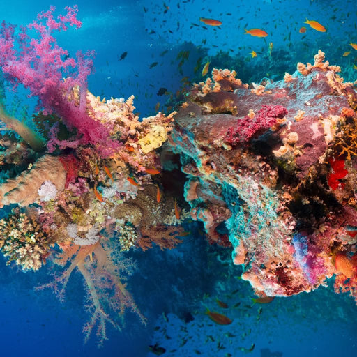 Tropical Corals - Canvas Print - gorgeous wall art of an underwater ocean tropical coral reef - this beautify print is the perfect eye catching accent you need | NicheCanvas