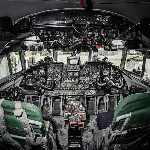 Airplane Cockpit - Canvas Print - 5 panel wall art of an airplane cockpit flight deck - add this canvas print to your home for an interesting decor in your living space | NicheCanvas
