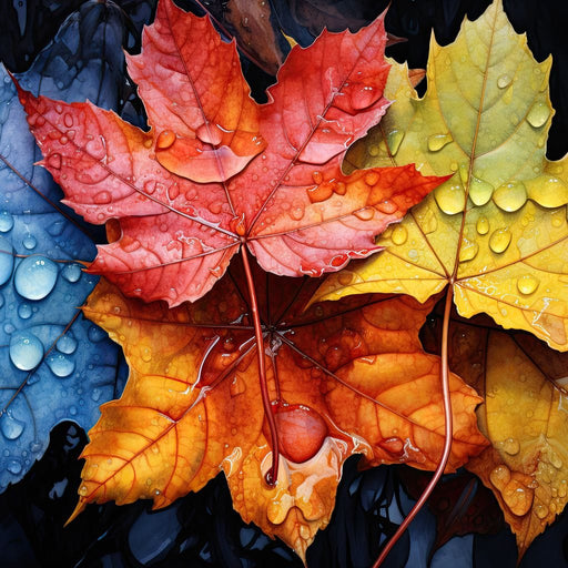 Autumnal Raindrop Leaves Canvas Print
