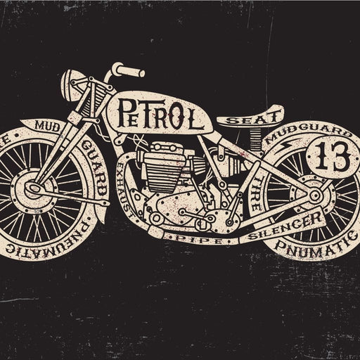 Motorcycle Parts - Canvas Print - unique wall art of a motorcycle drawing with labeled words - this one of a kind art decor is the perfect print for your bedroom | NicheCanvas