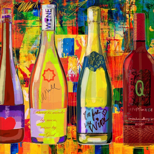 Wines Spring 3 - Qusay-Art - Canvas Print - modern wall art featuring the colorful wine bottles - this beautiful home decor is a fresh, light option for your home | NicheCanvas