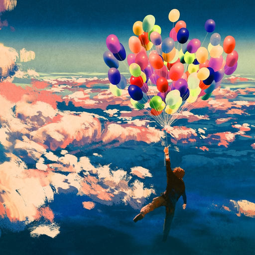 Flying with Colorful Balloons Canvas Print