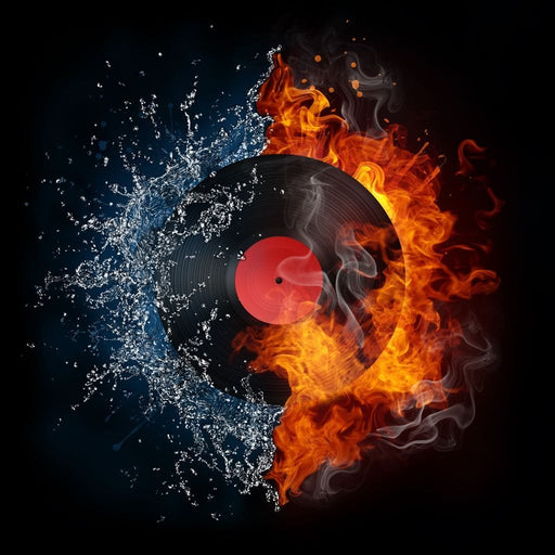 Record in Fire and Water - Canvas Print - unique wall art of a vinyl on water and fire splash - this makes the perfect centerpiece for your living room | NicheCanvas