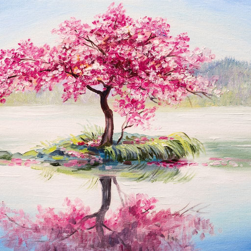 Oriental Cherry Tree - Canvas Print - gorgeous wall art of a beautiful sakura blossom tree - this watercolor painting is an artful addition for you bedroom | NicheCanvas