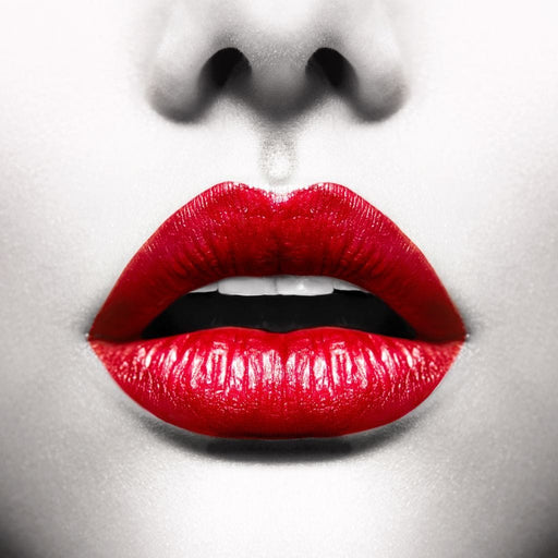 Red Kiss - Canvas Print - gorgeous wall art of a woman's mouth wearing a bright red lipstick - this is a unique way to capture the attention of your visitors  | NicheCanvas