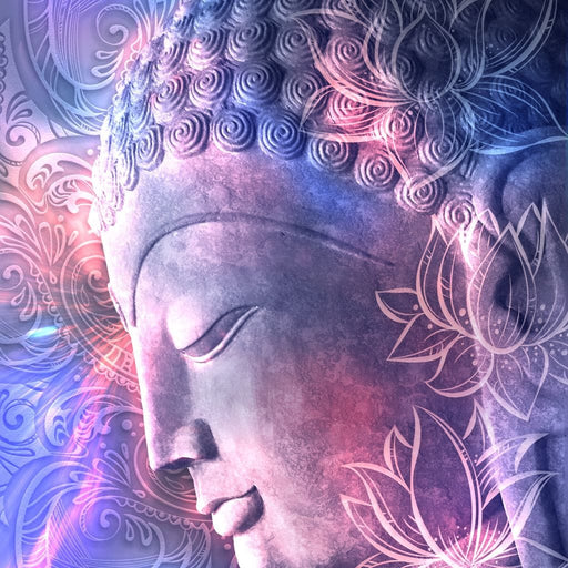 Ascended Master Buddha - Blue, Pink, and Purple blend on a buddha wall panel