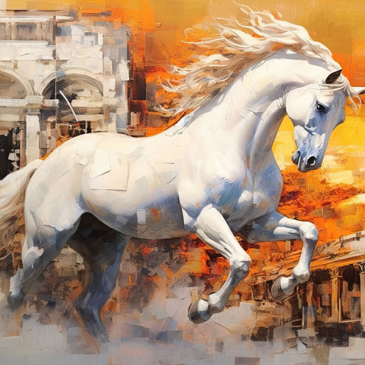 White Equine Amidst Ruins Canvas Print