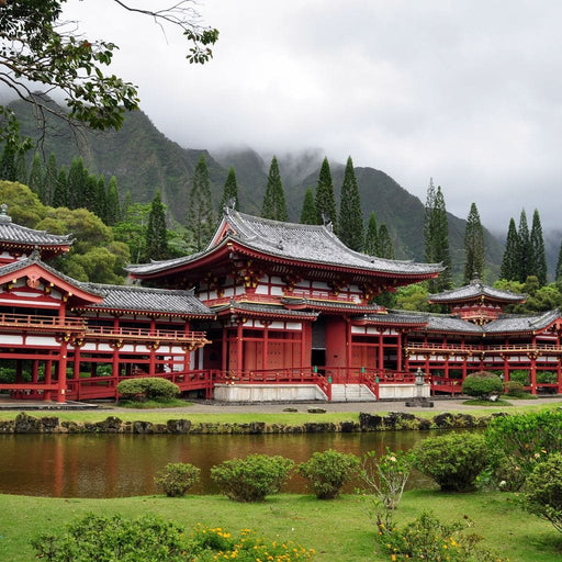 Byodo-In Buddhist Japanese Temple - Canvas Print - photorealistic Japanase wall art of temple kyoto - this art decor is perfect to hang in your office | NicheCanvas