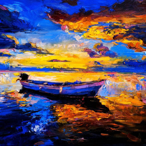 A Fish Too Far - Canvas Print - colorful painting of a sailing boat waiting for fish in the ocean - this stunning 5 panel wall art is the perfect home decor | NicheCanvas