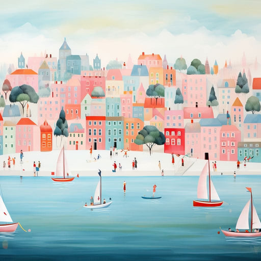 Sailboats in Dreamy Cityscape Canvas Print