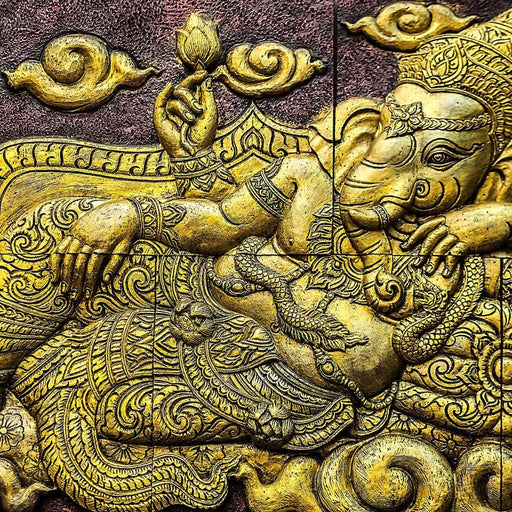 Golden Ganesh - Canvas Print - beautiful gold wall decor of a hindu god - this art print features a stunning balance of color and texture | NicheCanvas