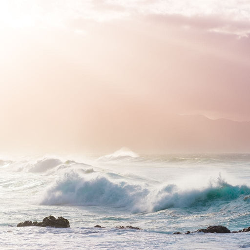 Light Waves - Lucas Moore - Canvas Print - beautiful wall art of the crashing waves of the calm sea and light sky - this art decor brings peace to any room | NicheCanvas