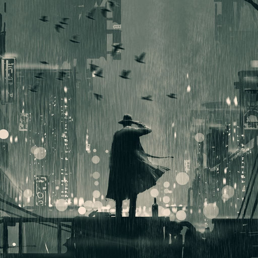 Sin City Detective - Canvas Print - vintage wall art of a detective solving a mystery on a rainy night - this home decor will leave your visitors curious | NicheCanvas