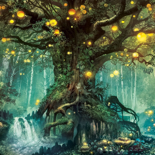 Nature Spirits - Canvas Print - stunning wall art of a magical tree with floating lights straight out of a fantasy - this home decor is perfect for a little extra aesthetic flair | NicheCanvas