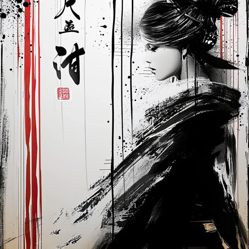 Ink Veiled Geisha Mystery Canvas Print