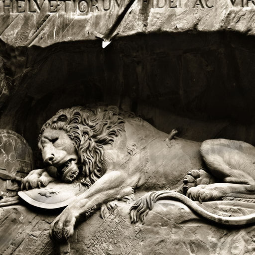 The Lion of Lucerne - Canvas Print - interesting 5 panel wall art of the lion monument sculpture - this one of a kind canvas painting will leave your guests staring | NicheCanvas