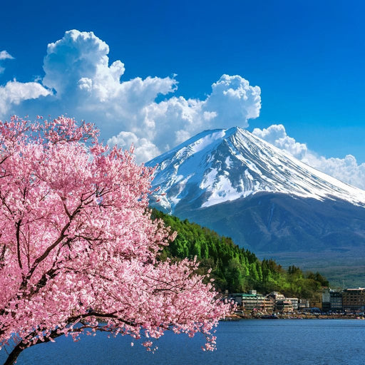 Fuji Mountain Spring - Canvas Print - stunning wall art of fuji cherry blossom painting with a stunning view - this makes the perfect gift for your friends who enjoy traveling | NicheCanvas