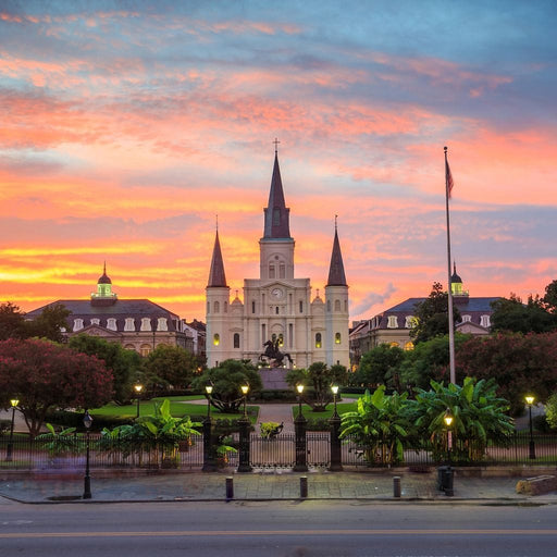 Saint Louis Cathedral in New Orleans - Canvas Print - 5 panel wall art featuring the famous cathedral and a beautiful sunset - this art print is a unique way to capture your visitors' attention | NicheCanvas