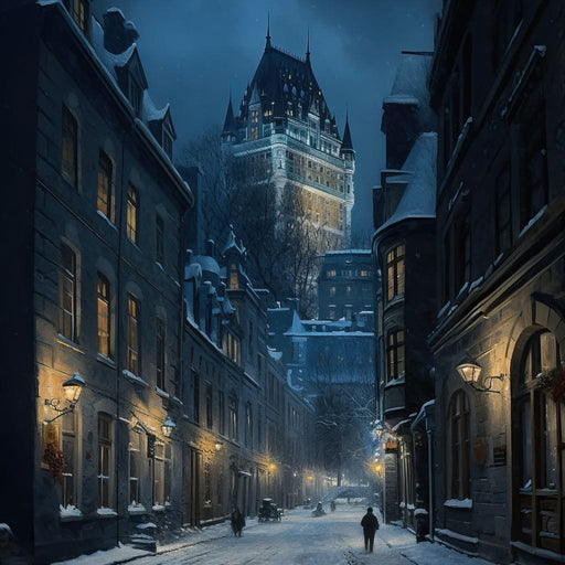 Quebec City Street On a Winter Night Canvas Print