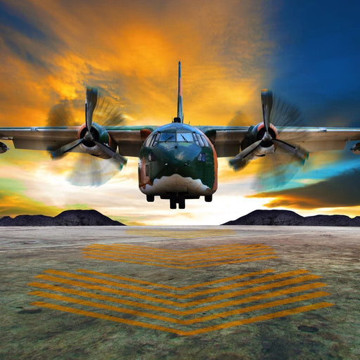 Airforce Runways - Canvas Print - canvas wall art of a military airplane landing - this photorealistic art print makes the perfect home decor | NicheCanvas