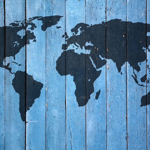 World Map - Blue Planks - Canvas Print - gorgeous wall art of the world map on a blue wooden plank - this modern painting is the perfect gift for any occasion | NicheCanvas