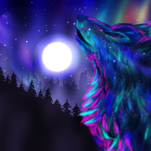 Psychedelic Wolf - Canvas Print - trippy wall art featuring a lone wolf and bright full moon - this home decor is the perfect gift for your friends | NicheCanvas
