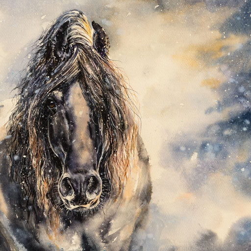 Black Horse in Winter Canvas Print